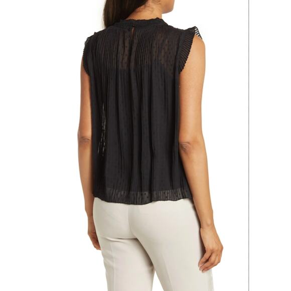 Adrianna Papell Women's Swiss Dot Pleated Sleeveless Blouse - Picture 2 of 14